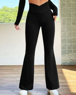 EZwear Overlap Waist Flare Leg Pants