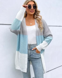 Color Block Drop Shoulder Open Front Cardigan