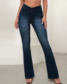 Asymmetrical Waist Bootcut Leg Jeans