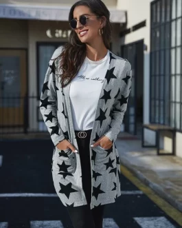 Five-pointed Star Pattern Pocket Front Cardigan