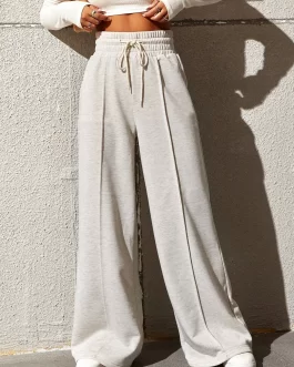 EZwear Solid Drawstring Waist Wide Leg Sweatpants