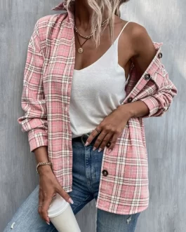 Plaid Print Drop Shoulder Coat