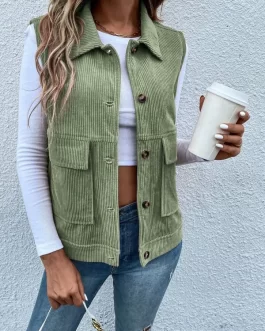 Flap Pocket Corduroy Vest Jacket